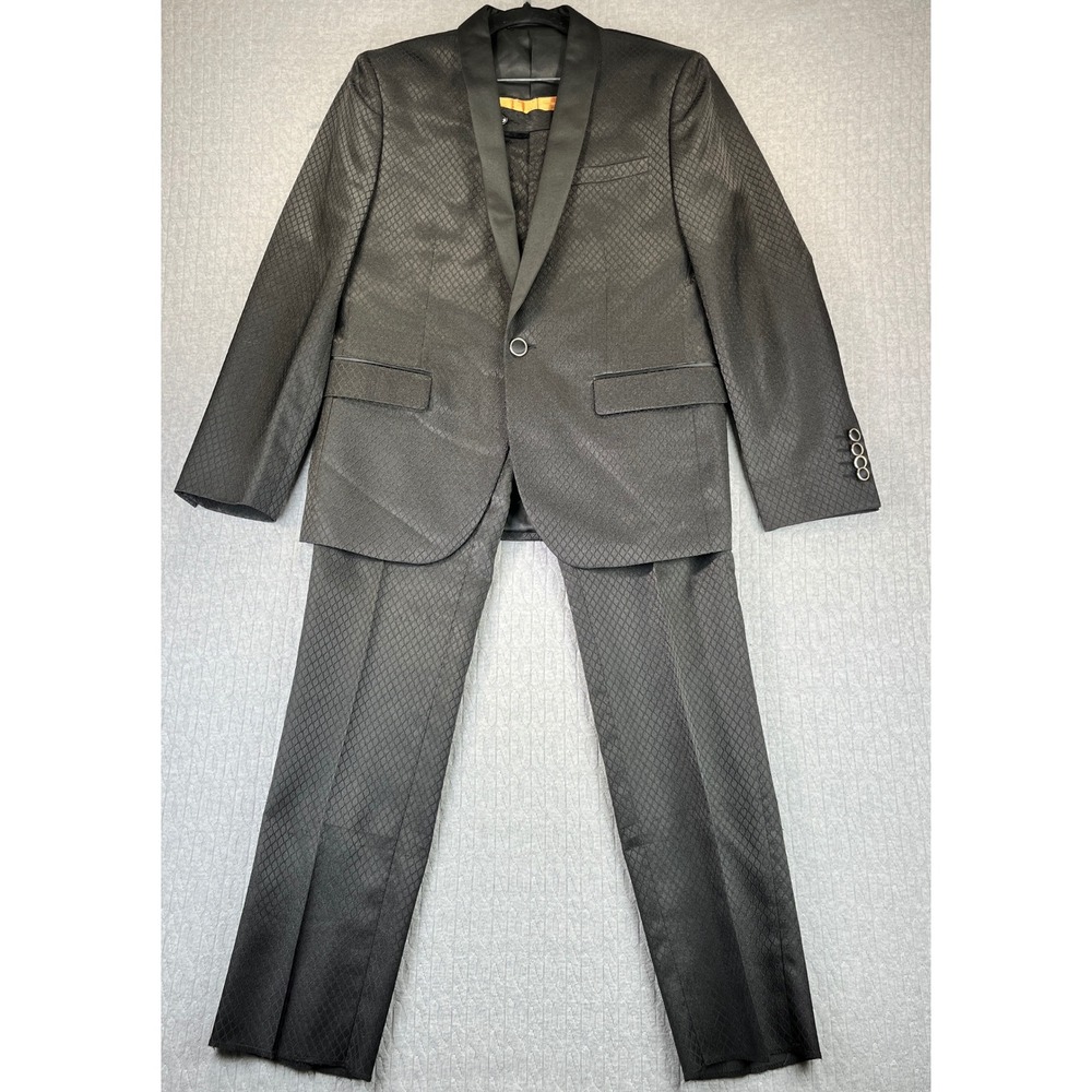 Vitarelli two piece Suit 38 Mens Black Textured Blazer (32X34 pants Italy formal